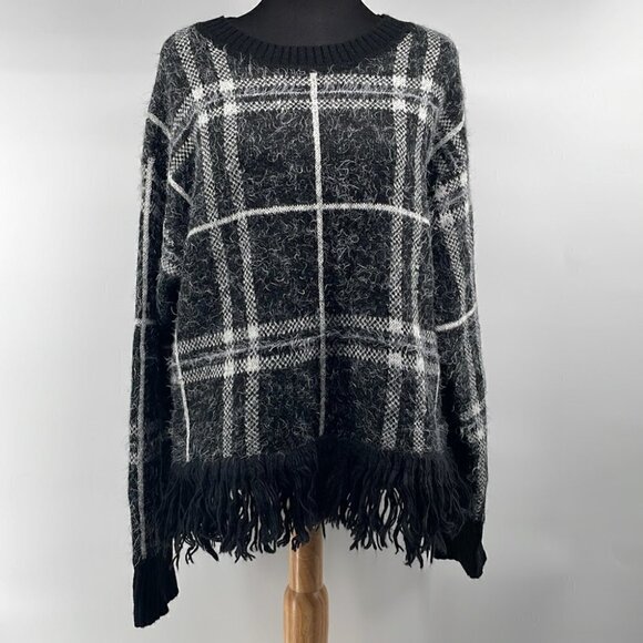 𝅺1. STATE Eyelash Plaid Fringe Sweater warm cozy soft winter vibes sz xl - Picture 3 of 11